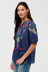 Margot Short Sleeve Blouse in Blue Night view 2