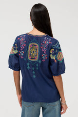 Margot Short Sleeve Blouse in Blue Night view 4