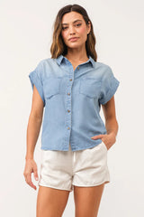 Dear John Denim - Cali Tie Front Shirt - Xs / Sky