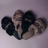 Solei Sea Hanni Black Belted Fur Clog