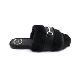 Solei Sea Hanni Black Belted Fur Clog