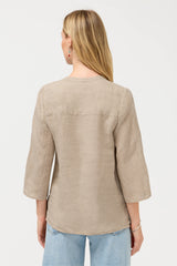 Sloane V-Neck Linen Blouse in Jute Stripe view 3