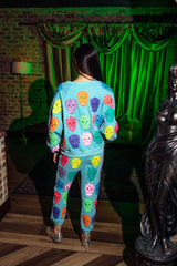 Queen of Sparkles - Light Blue Multi Color Sugar Skull