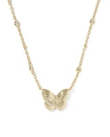 Cailey Butterfly Gold Short Pendant Necklace in Pink Opalescent Resin view 3