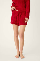 P.J. Salvage Cozy Chenille Cable Knit Red Lounge Shorts in Jester Red