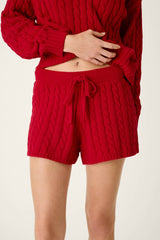 P.J. Salvage Cozy Chenille Cable Knit Red Lounge Shorts in Jester Red