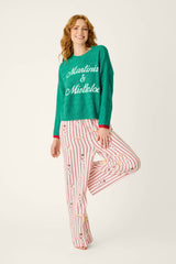 P.J. Salvage Martinis & Mistletoe Snuggle Sweater in Ivy