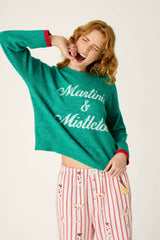 P.J. Salvage Martinis & Mistletoe Snuggle Sweater in Ivy
