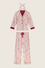 P.J. Salvage Martinis & Mistletoe Cocktail Print Flannel 3-Piece PJ Set in Lipstick