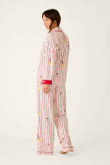 P.J. Salvage Martinis & Mistletoe Cocktail Print Flannel 3-Piece PJ Set in Lipstick