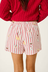 P.J. Salvage Martinis & Mistletoe Cocktail Print Flannel Pajama Shorts in Lipstick