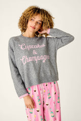 P.J. Salvage Cupcakes & Champagne Snuggle Sweater in Dark Heather Grey