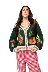 Queen of Sparkles - Dark Green ?Thanksgiving’ Button Cardigan