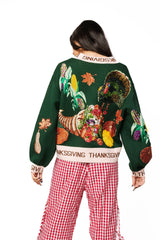 Queen of Sparkles - Dark Green ?Thanksgiving’ Button Cardigan