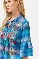 Ruffle Sleeve Blouse in Sylvara Plaid view 2