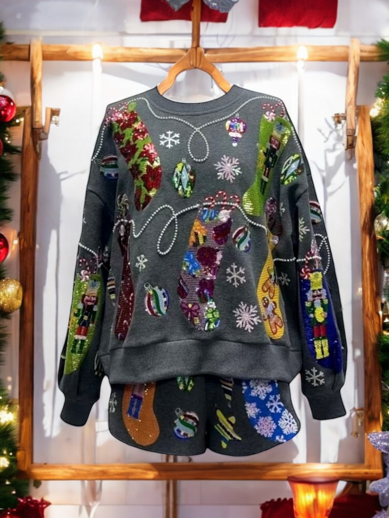 Charcoal Multi Hanging Christmas Stocking Sweatshirt – Julien's a Lifestyle  Store