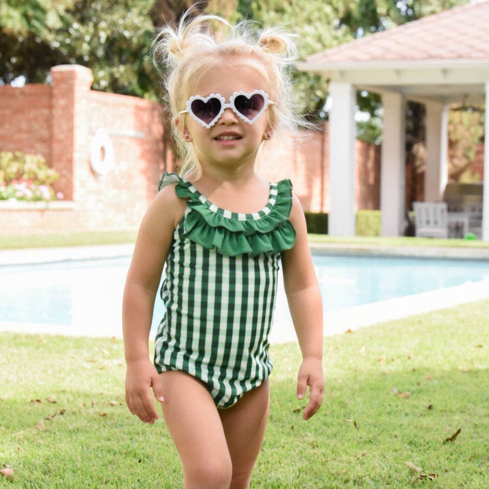 Bow Back Swimsuit Green Gingham