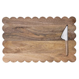 Scalloped Mango Wood Cheese Board with Knife by Creative Co-op