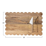 Scalloped Mango Wood Cheese Board with Knife by Creative Co-op