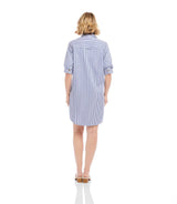 Stripe Ruched Sleeve Shirtdress: Blue With Off White / S