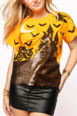 Queen of Sparkles - Orange & Black Halloween House Scene Tee