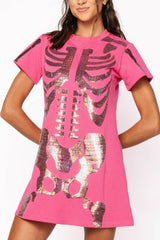 Queen of Sparkles - Hot Pink Multi Skeleton Body Tee Dress