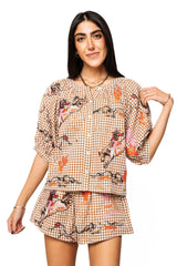 Queen of Sparkles - Tops - Brown Gingham Bucking Cowgirl