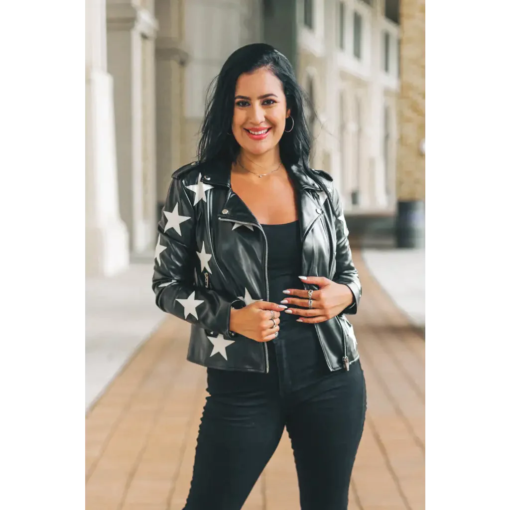 Joplin Leather Star Jacket Black White