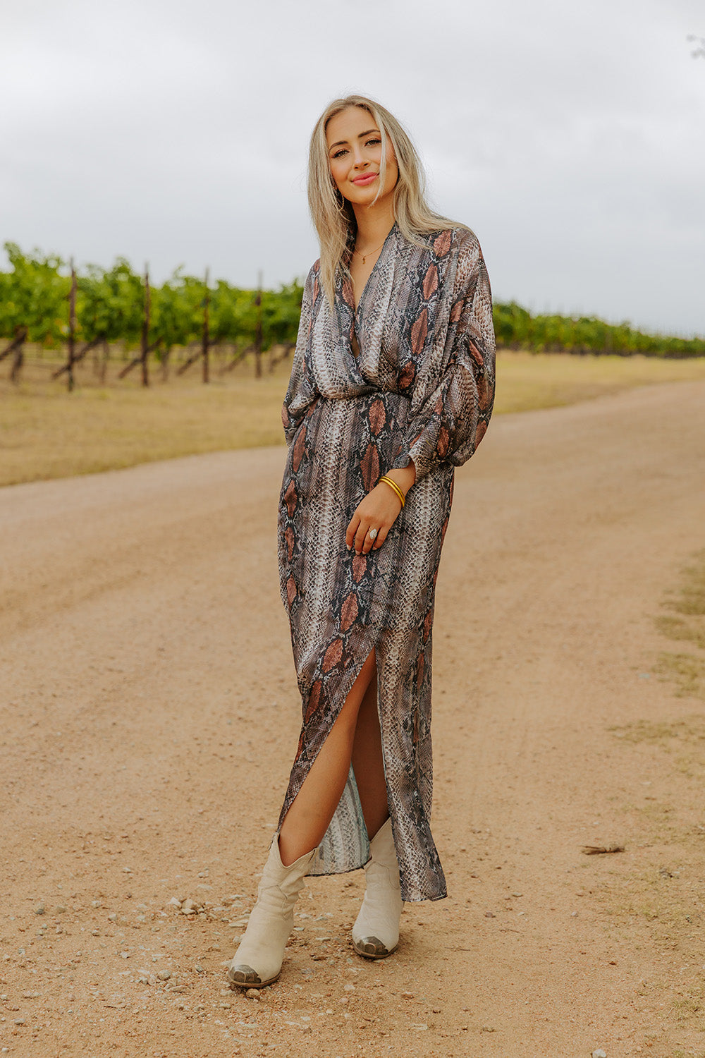 BuddyLove Jude Long Sleeve Maxi Dress - Slinky - XS / Grey / Snake Skin BuddyLove Jude Long Sleeve Maxi Dress - Slinky - XS / Grey / Snake Skin
