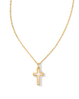 Cross Gold Pendant Necklace in White Lab Grown Opal by Kendra Scott
