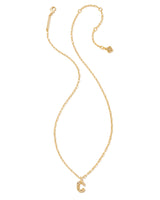 Crystal Letter C Gold Short Pendant Necklace in White Crystal by Kendra Scott