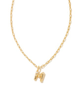 Crystal Letter M Gold Short Pendant Necklace in White Crystal by Kendra Scott