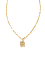 Crystal Letter B Gold Short Pendant Necklace in White Crystal by Kendra Scott