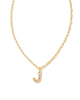 Crystal Letter J Gold Short Pendant Necklace in White Crystal by Kendra Scott