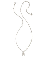 Crystal Letter R Silver Short Pendant Necklace in White Crystal by Kendra Scott