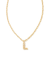 Crystal Letter L Gold Short Pendant Necklace in White Crystal by Kendra Scott