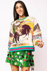 Queen of Sparkles - Multi Vintage Cowboy Santa Sweatshirt