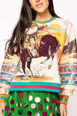 Queen of Sparkles - Multi Vintage Cowboy Santa Sweatshirt