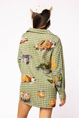 Queen of Sparkles - Green Plaid Turkey Button Up Dress