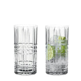 Two Amaris highball glasses in cut crystal, one empty and one with ice and lime