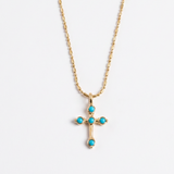 Bezel Stone Cross Necklace in Turquoise by Joy Dravecky