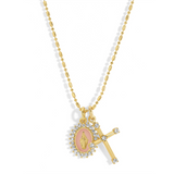 Virgin Maria Multi-Charm Necklace in Baby Pink by Joy Dravecky