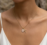 Virgin Maria Multi-Charm Necklace in Baby Pink by Joy Dravecky