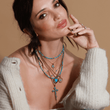 Virgin Maria Multi-Charm Necklace in Aqua by Joy Dravecky