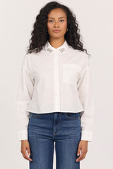 Cropped Adrianna Shirt Rhinestone White