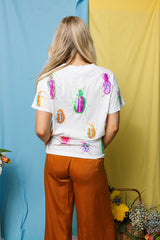 Queen of Sparkles - White Scattered Neon Beetle Tee