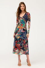 Johnny Was Long Sleeve V-Neck Mesh Midi Dress - Fabiana Scarf, front, close
