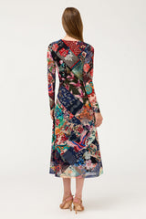 Johnny Was Long Sleeve V-Neck Mesh Midi Dress - Fabiana Scarf, back