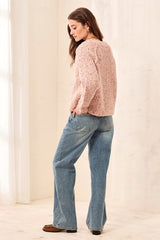 Sequined Button-Front Sweater Cardigan in Macaron - view 3