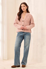Sequined Button-Front Sweater Cardigan in Macaron - view 5